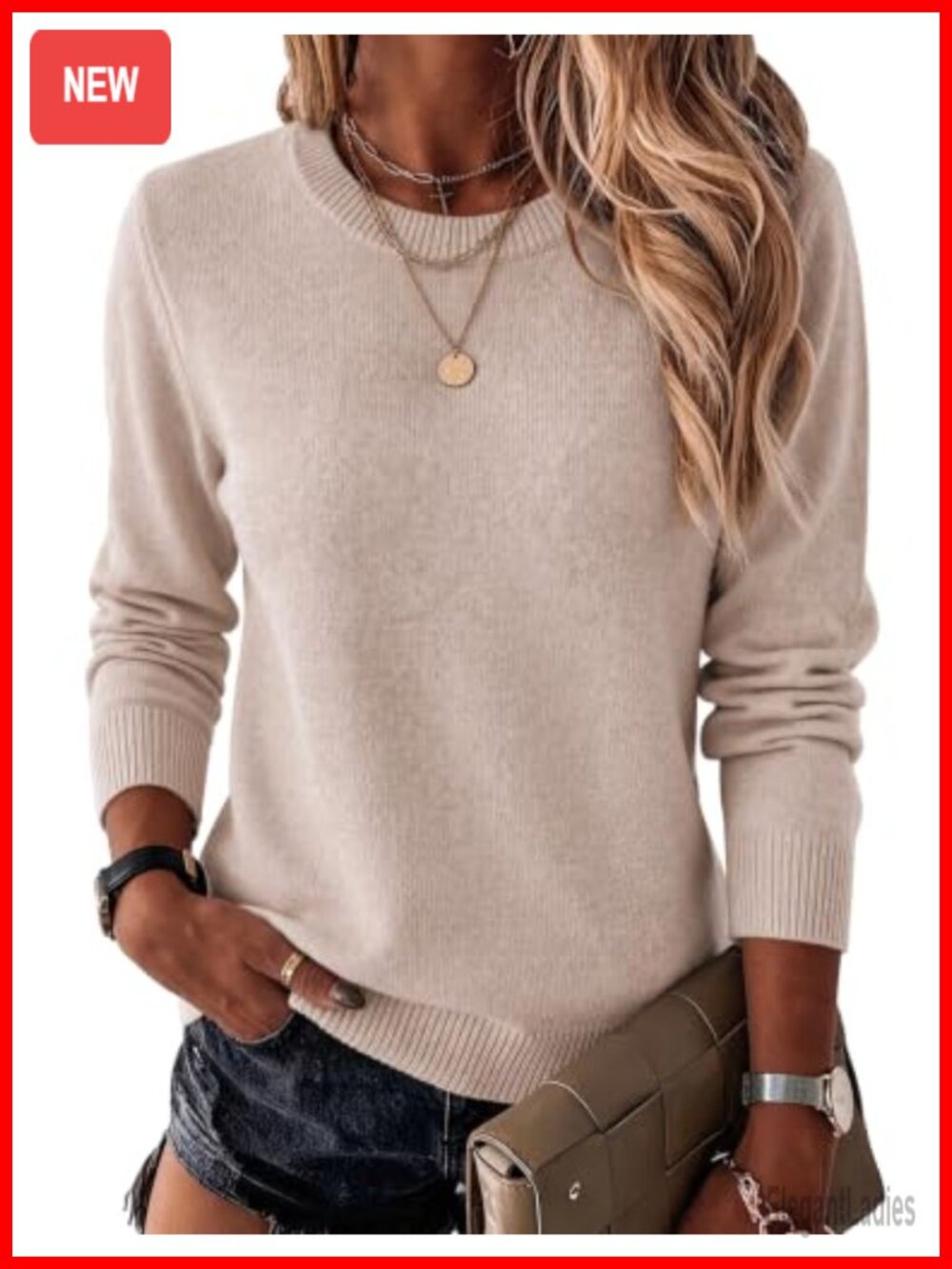 Wool Blend Crewneck Long Sleeve Pullover Sweater Ribbed Cuffs